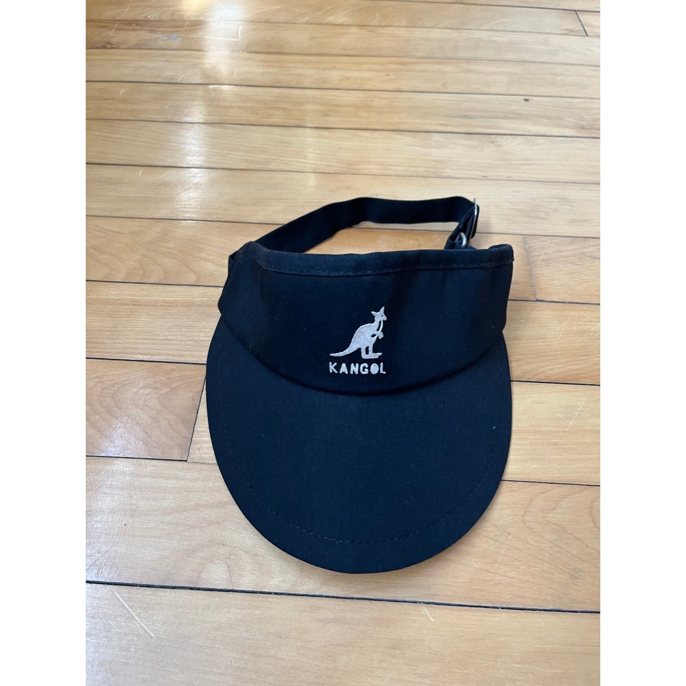 Kangol Black Sun Visor Adjustable Strap Embroidered Kangaroo Logo Hat One Size